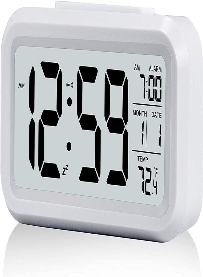 QIMIT Digital Alarm Clock Table Clock for Students, Home, Office, Corporate with Automatic Sensor, Date & Temperature (Rectangle White Clock) - Image 1